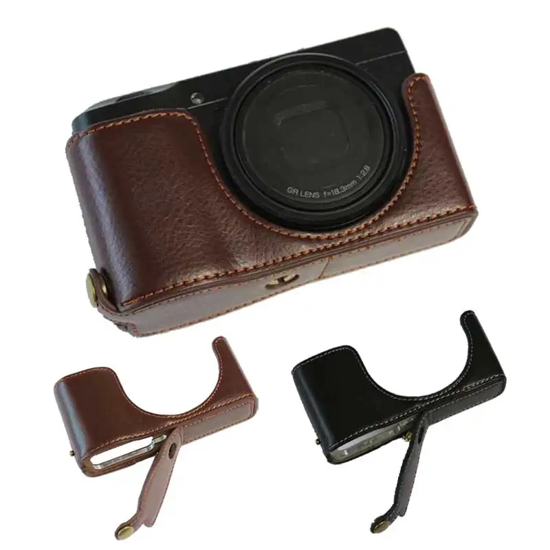 Чехол из натуральной кожи черного и кофейного цвета для Ricoh GRIII GR3 GR MarkIII нижняя
