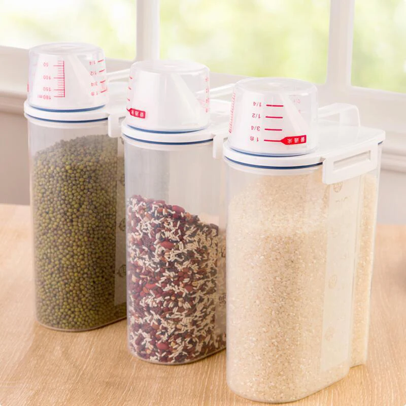 2L Plastic Cereal Dispenser Storage Box Kitchen Food Grain Rice Container PP Multifunctional DTT88