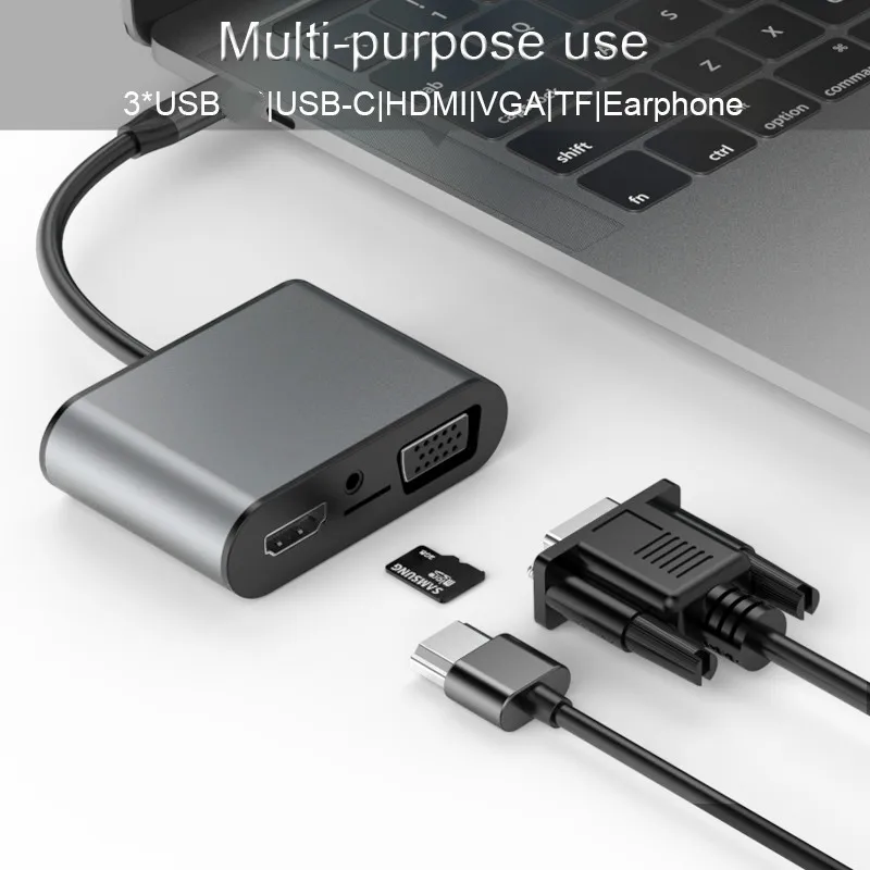 Basix USB C концентратор USB-C к HDMI VGA адаптер Thunderbolt 3 тип-c PD TF 3,5 мм считыватель слот USB3.0 концентратор для MacBookPro huawei P20 Pro