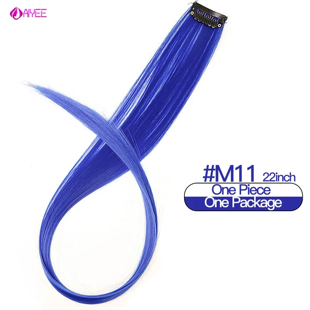 AIYEE Hair Extensions Pure RainBow Hairpiece Clip In Hair Piece Synthetic Long Straight Ombre Pink Red Rainbow Hair Piece 11