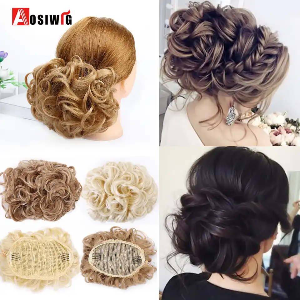 Aosi Synthetic Hair Chignon Clip In Hair Extensions Black Brown