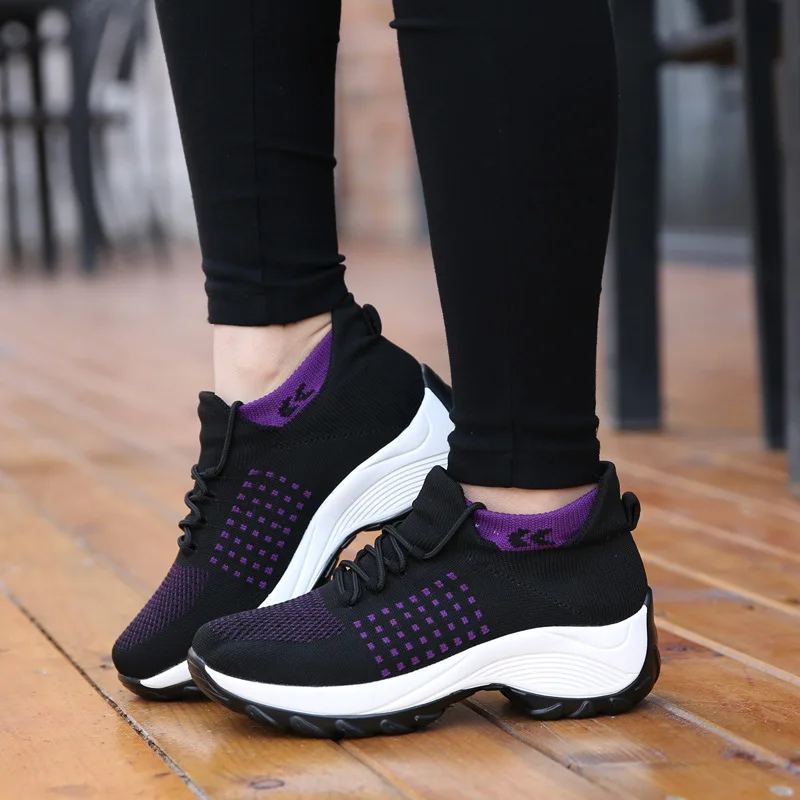 

Large Size 41 Fly Woven wa zi xie Women's Athletic Shoes Breathable Spring Summer Mesh Wedge Heels Soft WOMEN'S Shoes 42