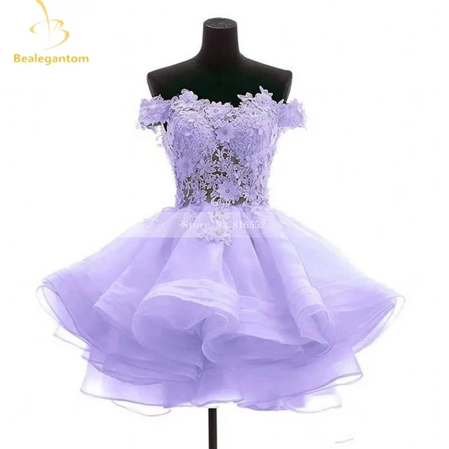 Bealegantom New Lovely Lilac Short Prom Dresses 2021 Sweetheart Flowers Organza Homecoming Graduation Dresse Formal Party Gown the picture color