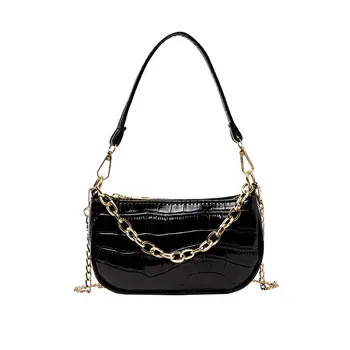 

Elegant PU Leather Women Chain Shoulder Bag Fashion Crocodile Pattern Small Crossbody Bags for Women Female Mini Baguette Bags