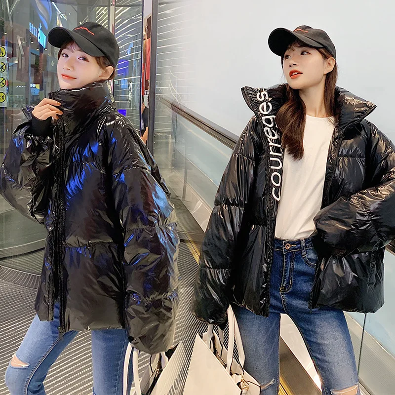 

Cotton-padded Clothes Women's 2019 New Style down Coat Winter Cropped Jacket Bright Surface Korean-style Students down Jacket Co