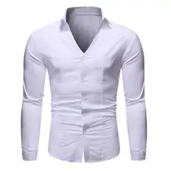 2019 повседневные мужские рубашки с длинным рукавом Slim Fit брендовые белые рубашки дизайнерская Высококачественная однотонная мужская