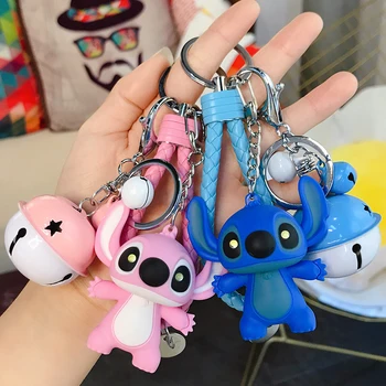 

9 Styles New Arrival Cartoon Lilo and Stitch Keychain LED Stitch Key Ring Sound Flash Rope Bell Backpack Pandent Gifts