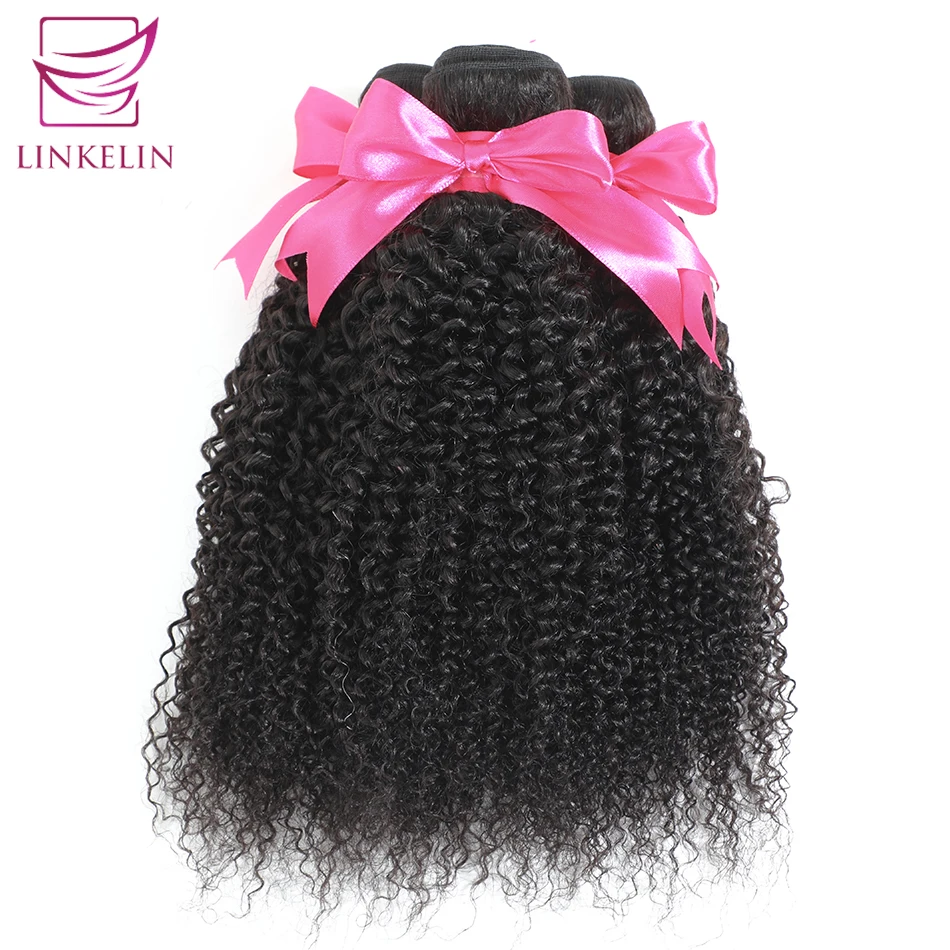 LINKELIN Human Hair Bundles With Closure Brazilian Kinky Curly Hair Bundles With Closure Remy Hair 4 Bundles With Closure