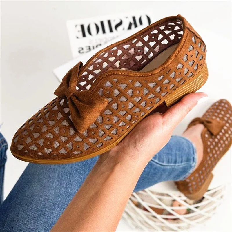 

Hollow out Shoes Women's Large Size 2019 Spring And Autumn Hot Selling Flat Pointed Gauze Bow WOMEN'S Shoes