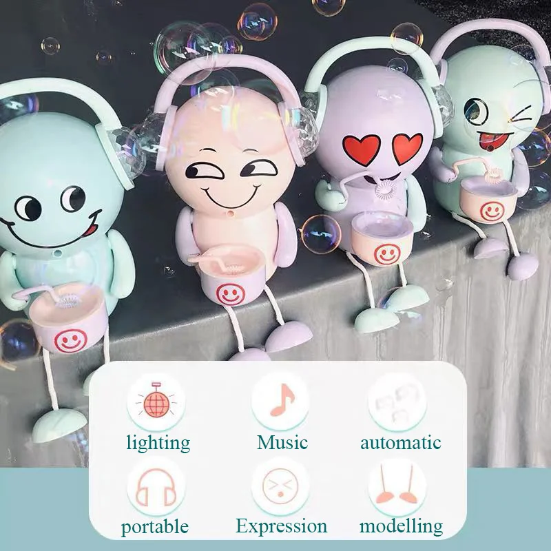 Emoticon пузырчатая машина для детей, полностью автоматическая электрическая музыкальная пузырчатая машина для мальчиков и девочек