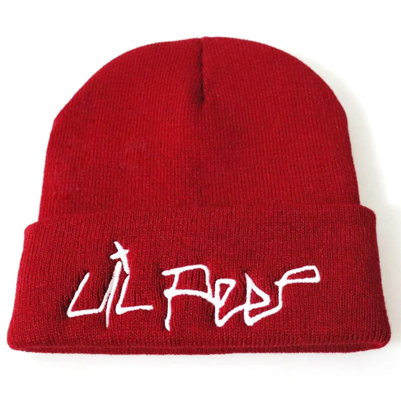 Lil Peep Beanie вышивка для мужчин и женщин вязанные шапки вязанные шапочки Skullies теплая зимняя унисекс Лыжная хип-хоп шапка - Цвет: RD1
