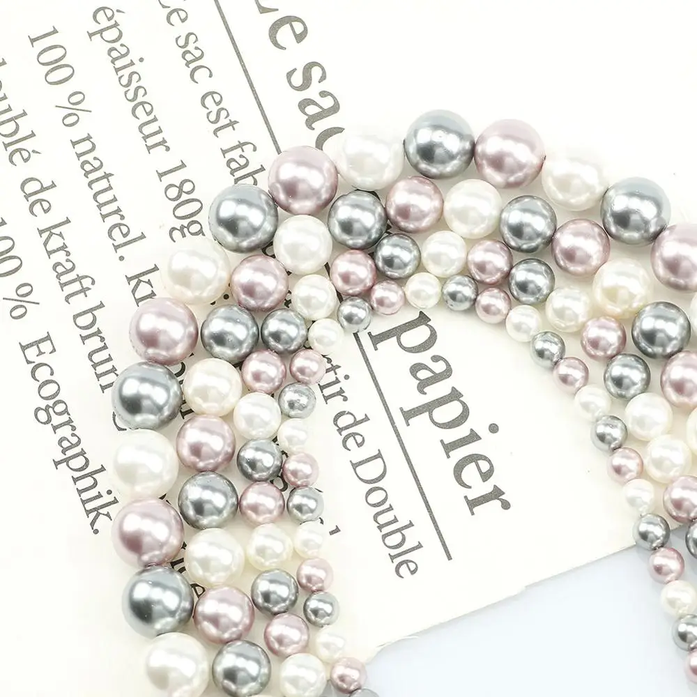 3 Colors Shell Pearl Beads Smooth White Gray Purple Round Loose Spacer Beads For Jewelry Making 6/8/10/12mm Diy Woman Bracelet