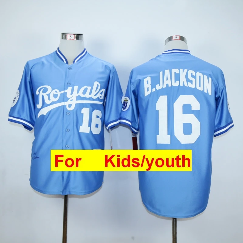 Черный Молодежный Канзас-Сити Бо Джексон Джордж Бретт Salvador Perez Mike Moustakas Alex Gordon Alcides Escobar Flex& Cool Base Jersey - Цвет: Черный