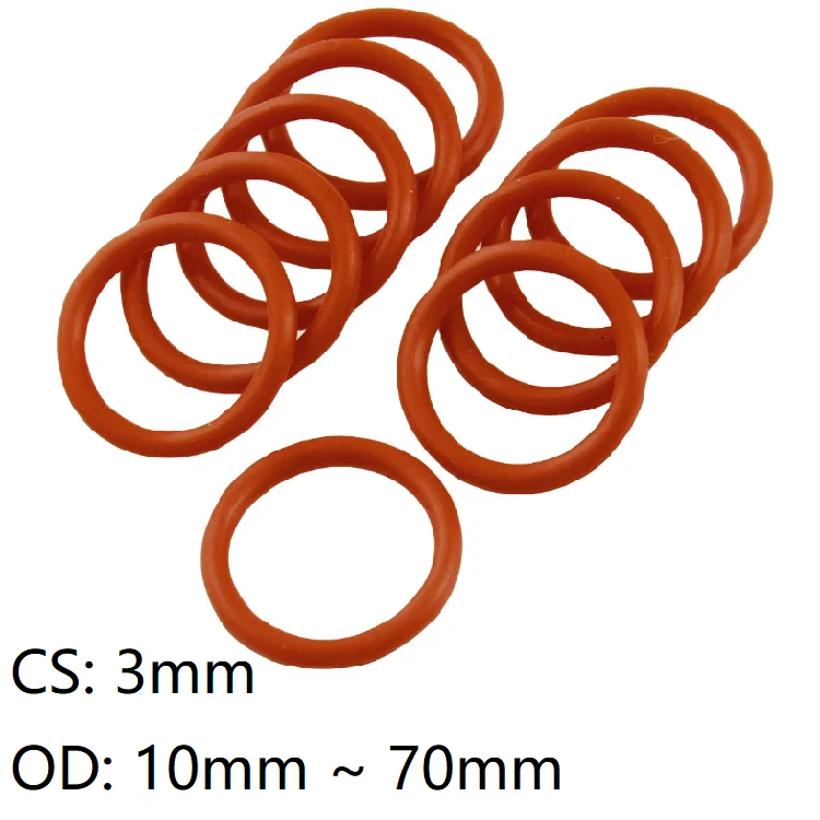 10pcs Thickness CS 3mm OD 10 ~ 70mm Silicone O Ring Gasket Food Grade Waterproof Washer Rubber Insulated Round O Shape Seal Red|Gaskets|   - AliExpress