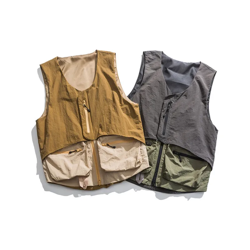 IEFB/남성 의류 2021 작업복 많은 주머니 outwear 조끼 남성 봄 느슨한 지퍼 v 칼라 양복 조끼 all-match 9Y1349