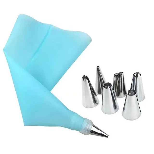 blue set Силиконовый кондитерский мешок для обледенения крема+ 6 насадок из нержавеющей стали набор DIY Инструменты - Цвет: blue set