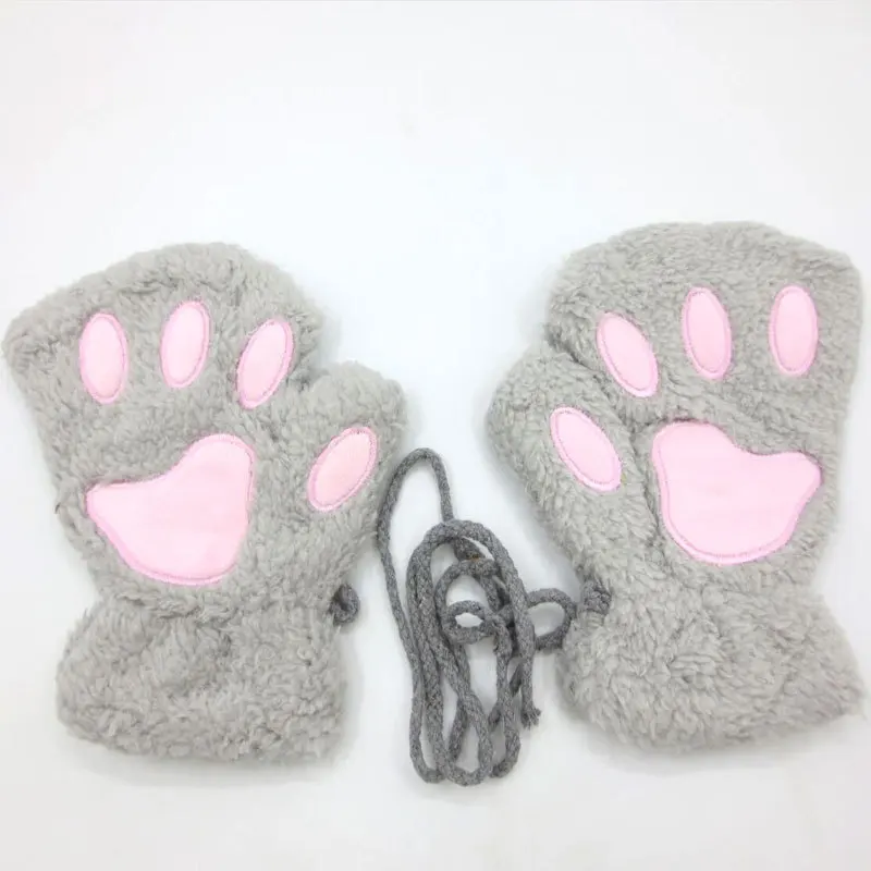 1 пара, женские пушистые перчатки для девочек, плюшевые перчатки с изображением медведя, кошки, лапы, лапы, перчатки с половинным пальцем, зимняя рукавица, теплые перчатки без пальцев - Цвет: 9