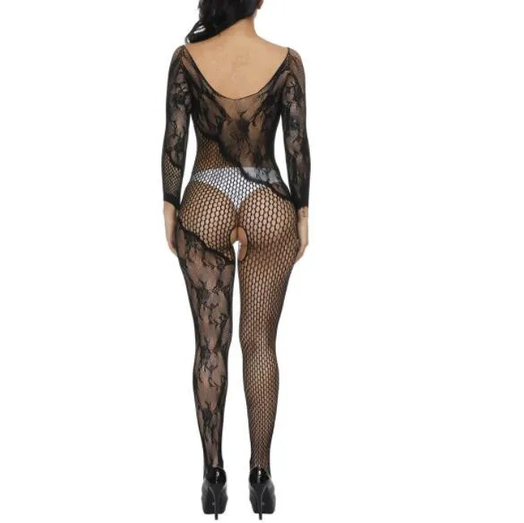Комбинезон с длинным рукавом Сексуальная одежда для сна нижнее белье Babydoll боди цветочный Боди Чулки Искушение открытый промежность нижнее белье дропшиппинг