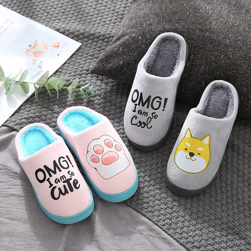 

Cute Cartoon Couples Warm Anti-slip Cover Heel Thick Bottomed Floor Autumn & Winter Cotton Slippers Men And Women Home Indoor Sl