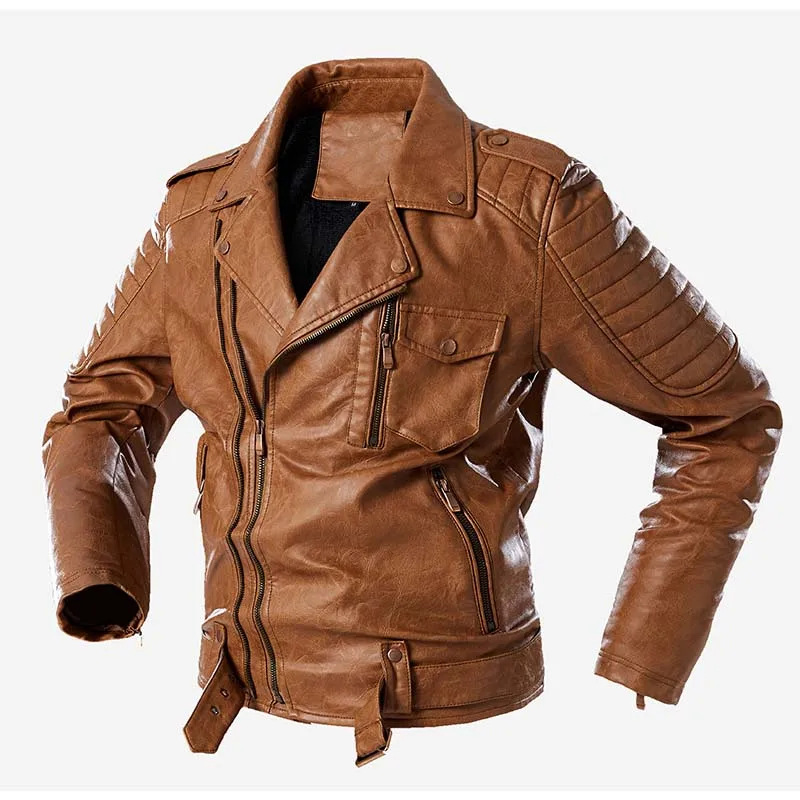 Mcikkny Men`s Fashion Leather Jackets Coats Fleec Lined  Motorcycle Windbreak Leather Jackets Outwear For Male Size M-4XL (5)