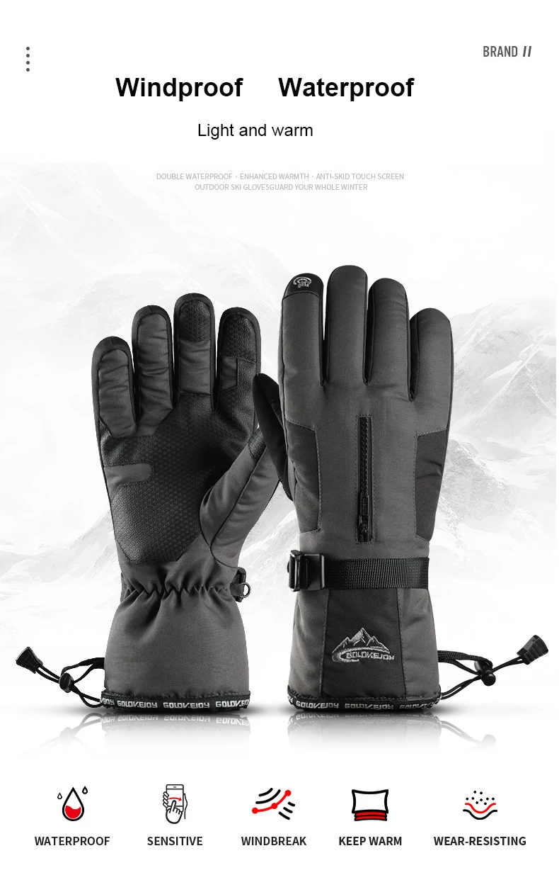 Зимние мужские и женские лыжные перчатки-30 °C ветрозащитные водонепроницаемые флисовые теплые перчатки с функцией сенсорного экрана снегоходные перчатки для снега