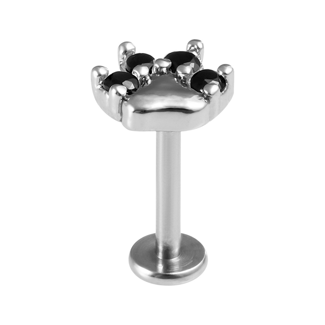 Paw Labret Monroe Lip Ring Bar Stud Zircon Internally Threaded 16G Tragus Helix Ear Cartilage Piercing Earring Body Jewelry