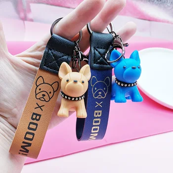 

Fashion Dog Keychains PU Leather French Punk Bulldog Keychain For Women Bag Charm Trinket Men Car Key Ring Key Chain Jewelry