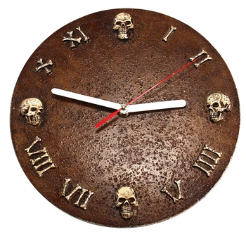 

Wall Mounted Art Clock Retro Decoration Home Battery Powered Skull Head Practical Abstract Round Pointer Resin Halloween
