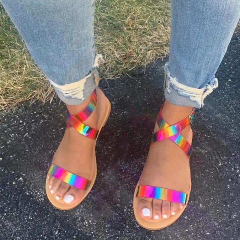 multicolor sandals low heel