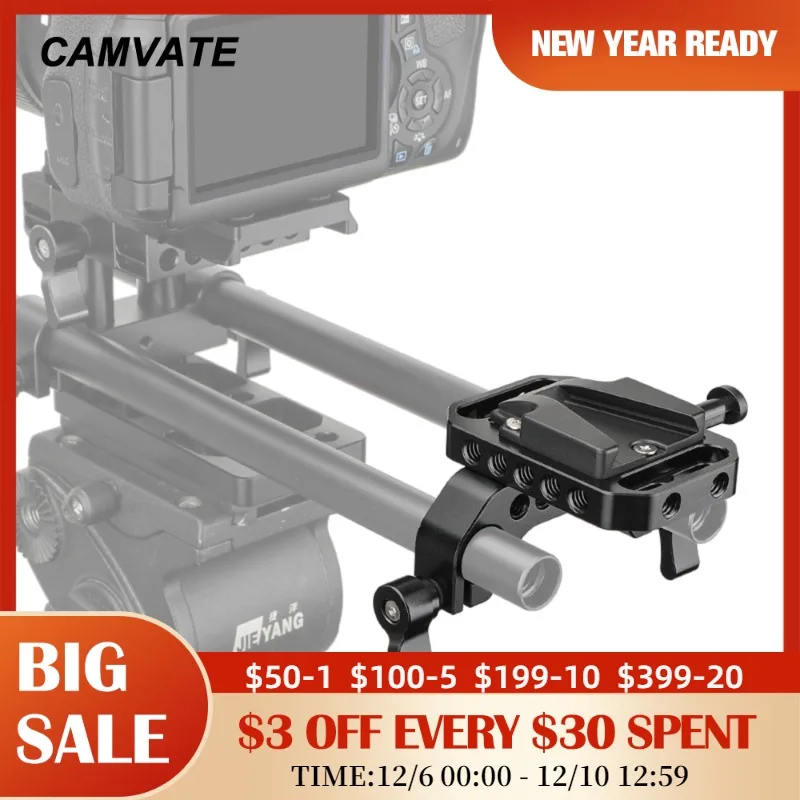 CAMVATE Mini V-Lock Female Quick Release Adapter With 15mm Rod Clamp &amp 1/4&quot Mounting Points For DSLR Camera Battery New |