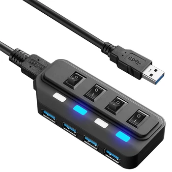 

HOT-USB Hub 3.0 Splitter,4 Port USB Data Hub with Individual LED Lit Power Switches for Computers