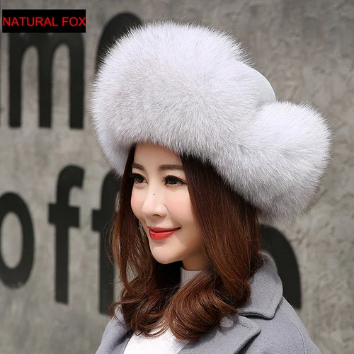 NATUREl FOx WHITE Зимний Русский натуральный Лисий Мех гайки Горячие купить для женщин Горячие качество Vossenfur шапки-бомберы действительно Foxenbont Кепка - Цвет: NATUREl FOx WHITE