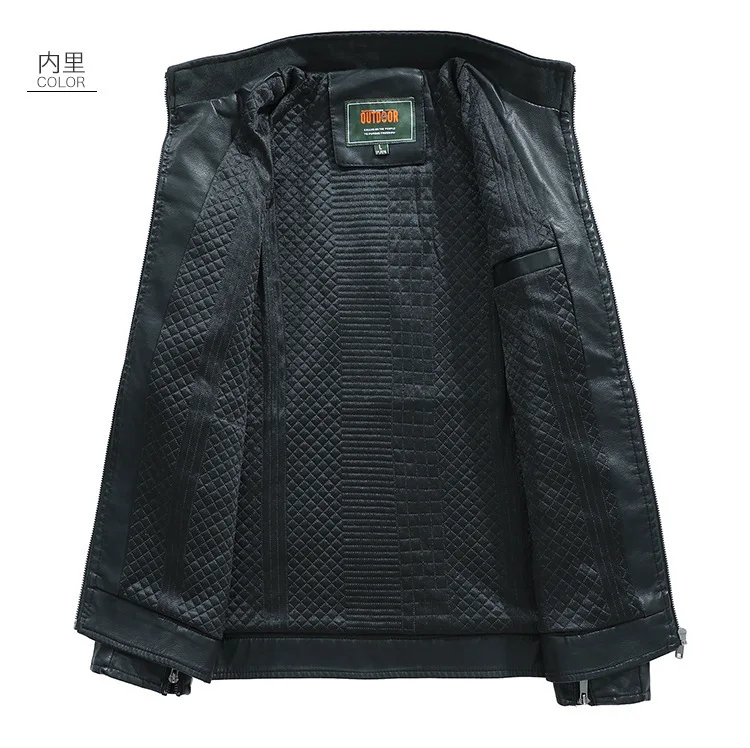 AliExpress, однотонное кожаное пальто, мужское, простое, из искусственной кожи, мотоциклетная куртка, Мужская, простая, большой размер, со стоячим воротником, кожаная куртка