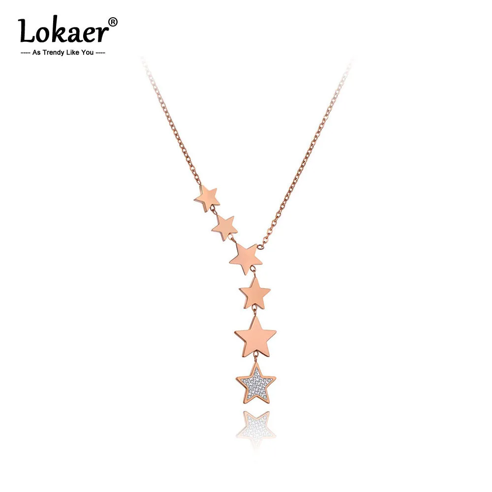 Модное ожерелье Lokaer из нержавеющей стали с 6 звездами стразы ожерелья ювелирные