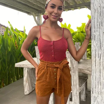 

2020 Summer Women's Shorts Sweatpants Loose High Waist Single-breasted Lace Black Shorts Women Short Femme Streetwear XXL