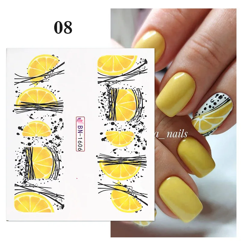 Nail Stickers Nail Decals Nail Art Decoration 1PC Avocado/Watermelon/Orange Nail Stickers Summer Fruit Leaves Transfer Decals Sliders For Nails DIY Decoration Manicures
