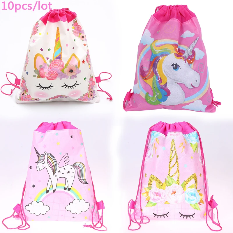 Mochilas de unicornio no tejidas para niñas, regalos con flores  decorativas, 10 unids/lote|Envoltorios y bolsas de regalo| - AliExpress