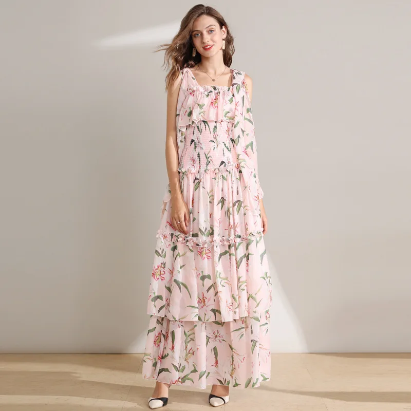 

Maix dress lily spaghetti strap ruffles plus size new 2019 brand floral patterns print pink bohemian dresses women navy2