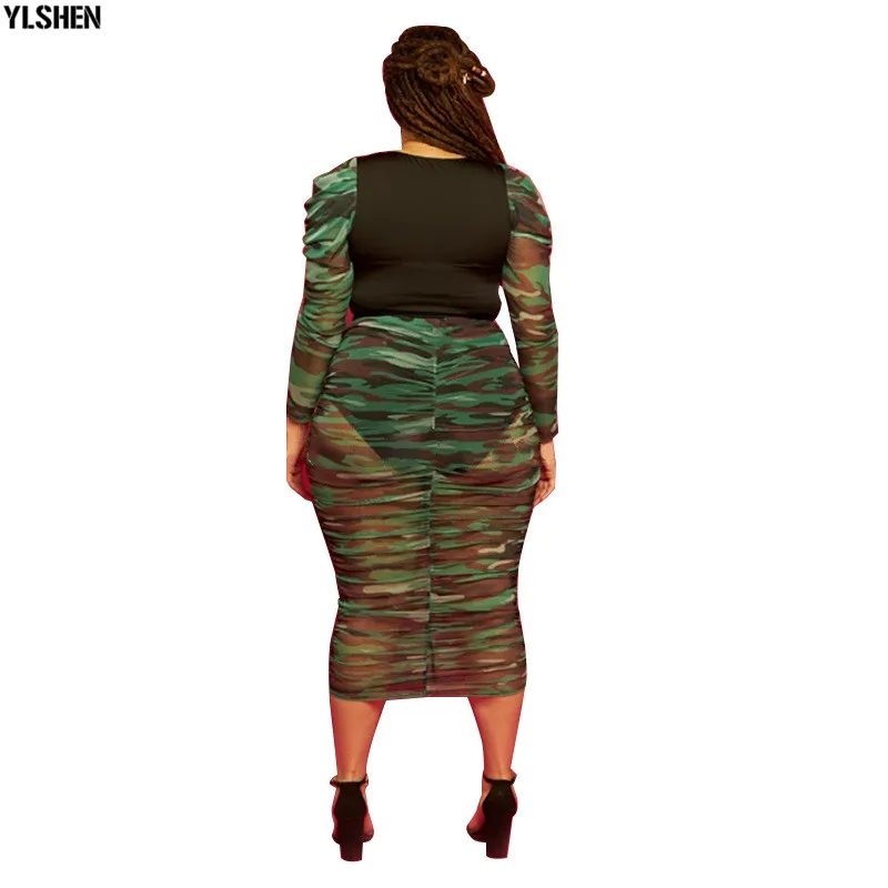 2 Piece Set African Clothes Maxi Dresses for Women Clothing Plus Size Dashiki Sexy Bodysuit Top + Camo Skirt Summer Africa Dress 05