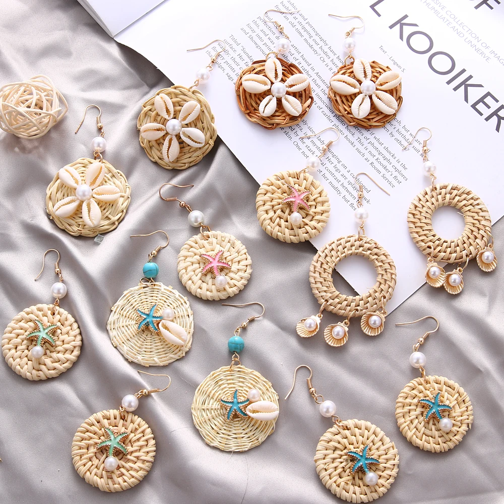 VKME fashion shell earrings set ladies bohemian flowers long tassel earrings 6 pairs / set ladies Brincos Beach Jewelry