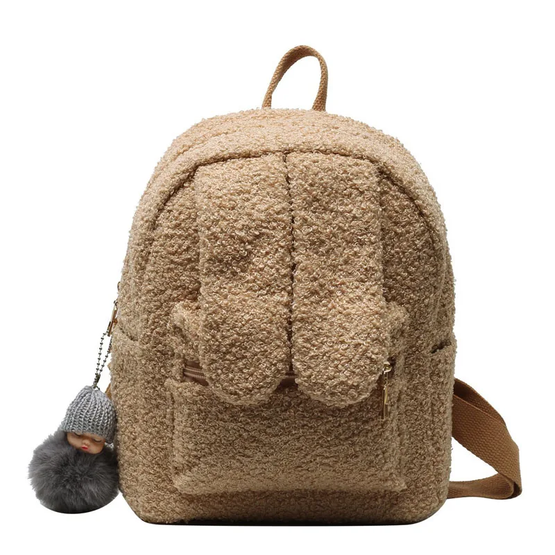 

Rabbit Ears Teddy Hair Backpacks Plush Women Backpack Solid Fluffy Bag Soft Faux Fur Women Shoulders Bag Cute Furry Bags