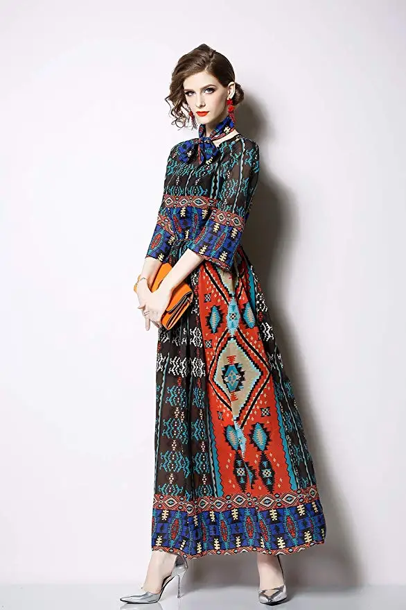 

LAI MENG FIVE CATS Women's Summer Floral Print Maxi Dress Casual A-Line Boho Long Dress