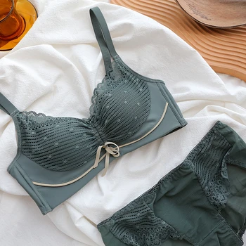 

Underwear women's adjustable breasts lingerie medium-thickness deep V gathered up bralette sexy lace no steel ring bra set