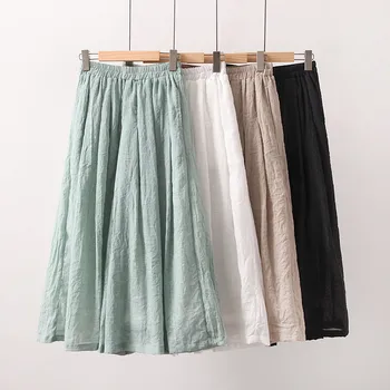 

Elastic Waist Cotton And Linen Pants Women Vintage Wide Leg Summer Pants Pantalon Mujer Casual Straight Ladies Trousers C6261