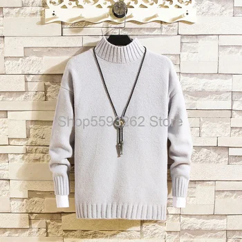 

2020 season men's high collar pullover sweater large size youth sweater knit T-shirt base shirt