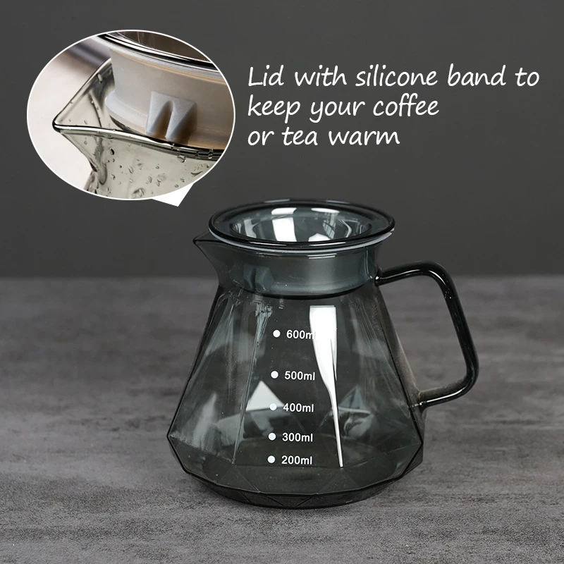 Coffee Pot Coffee Server Leeseph Clear Glass Range for Pour Over Coffee & Tea-600ml(20oz) Heatproof Thick Glass Body (Black)