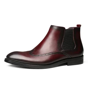 

Botas Hombre Short Men Leather Boots Men Full-grain Leather Botines Hombre Bota Masculina Style Leather Pointed Toe Ankle Rubber