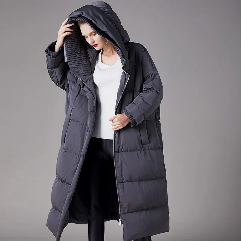 Women's new coats whom long white duck down 90 thickening han edition loose hooded down jacket on the spot