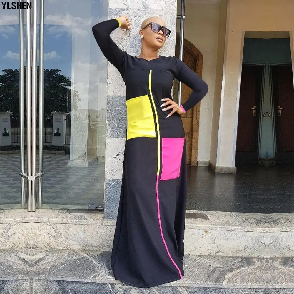 Африканские платья для женщин с длинным рукавом Новая африканская женская одежда Модная рубашка в африканском стиле Длинное Макси платье кафта одежда
