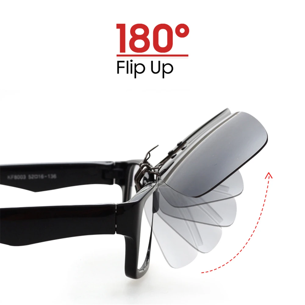 Polarized Square Fishing Flip Up Clip on Sunglasses Men Photochromic UV400 Night Vision Fishing Sunglasses